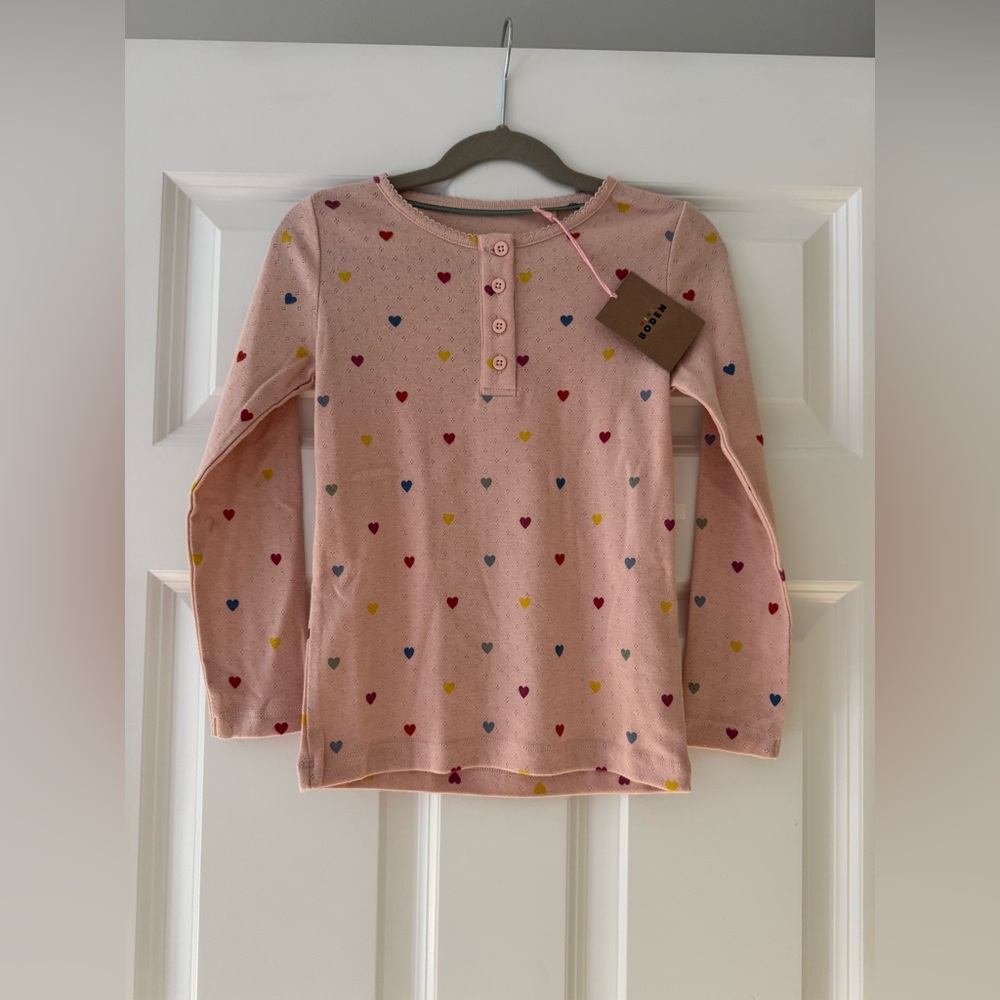 NWT - Girls Mini Boden Heart Long-Sleeve Shirt - Size 6-7Y